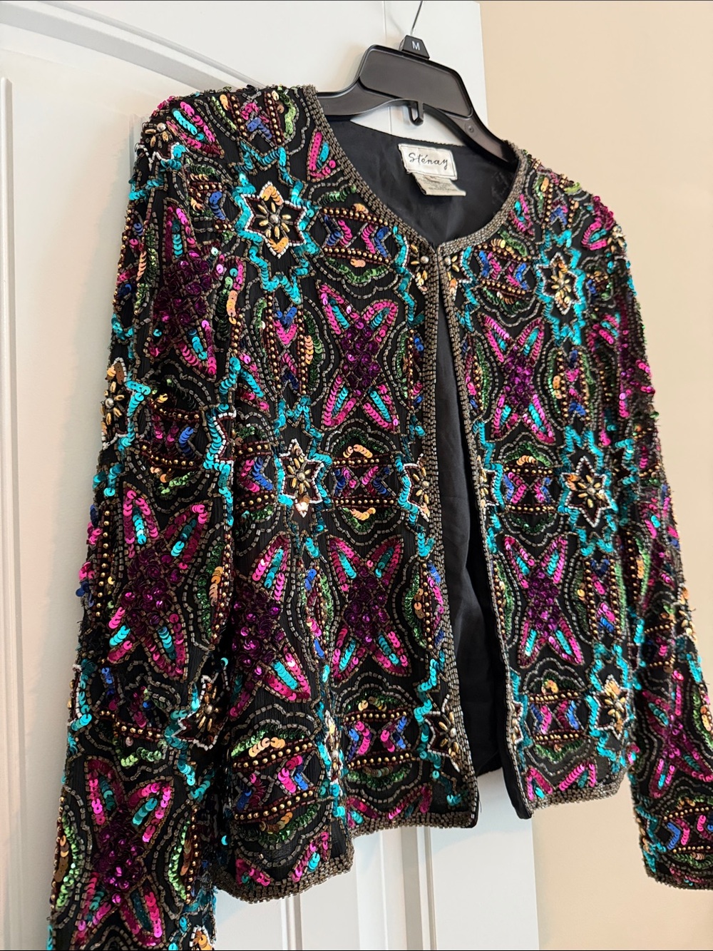 Sequin Beaded Embellished Jacket with Multicolor Accents MED